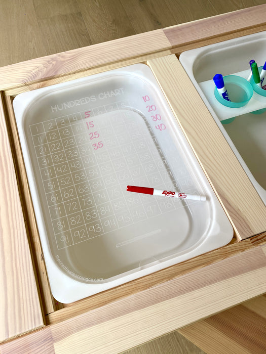 A hundreds board chart as a trofast bin insert